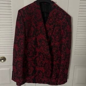 Men’s Floral Printed Blazers Casual Red Prom Party Blazer Jacket